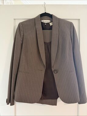 Jones New York Taupe Pinstripe Shawl-Collar Blazer